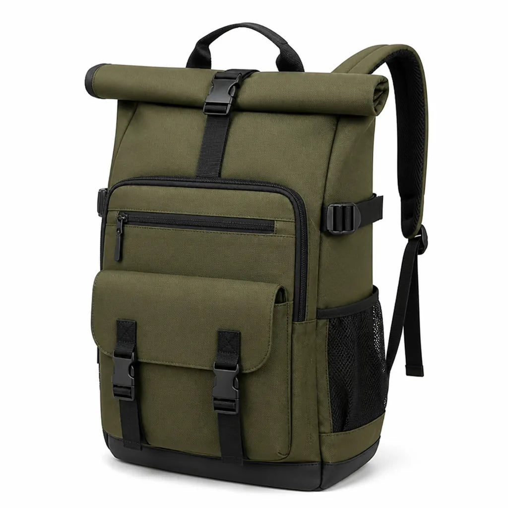 Water-Resistant Roll-Top Backpack with Padded Laptop Sleeve