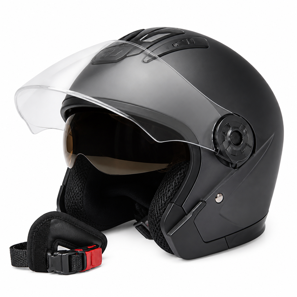 Open-Face Motorcycle Helmet | Lightweight ABS Design with Dual Visors | Comfortable Fit for Enhanced Safety