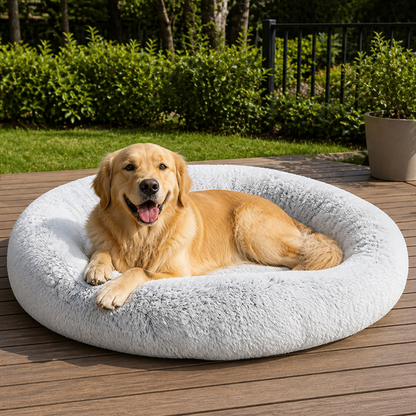 Lit pour humain façon canapé pour chien Ortekor, orthopédique et en fausse fourrure lavable (housse amovible)