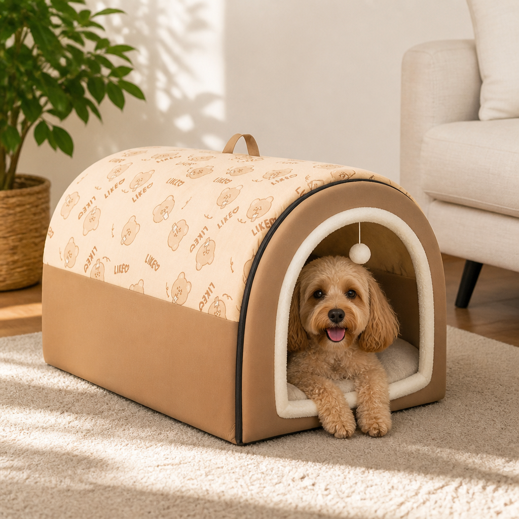 Ortekor 2-In-1 Detachable Plush Fleece Pet House Bed