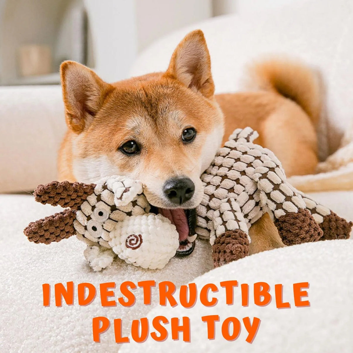 Heavy-Duty Plush Dog Toy with Squeaker for Aggressive Chewers | Durable Stuffed Animal Chew Toy for Large Dogs | Anxiety Relief Pet Toy