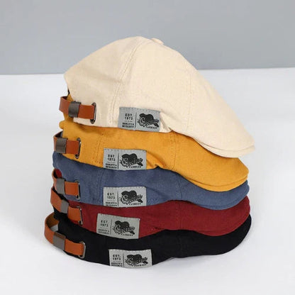 Men's Beret Cap with Adjustable Fit – Lightweight Breathable Flat Hat for Year-Round Wear in Black Red Blue Yellow Beige