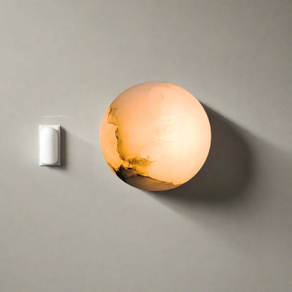 Compact Alabaster Sconce 5 in Globe Natural Stone Diffuser Modern Minimalist Lighting for Bedroom Hallway Entryway Accent Wall Mount Fixture