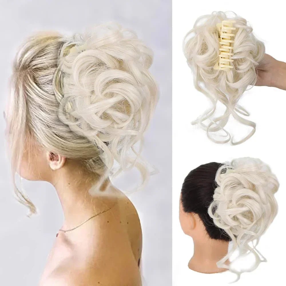 Synthetic Updo Hairpiece with Clip Attachment – Textured Volume for Thin or Fine Hair – Available in 18 Shades Including Blonde, Brown, Black, Gray &