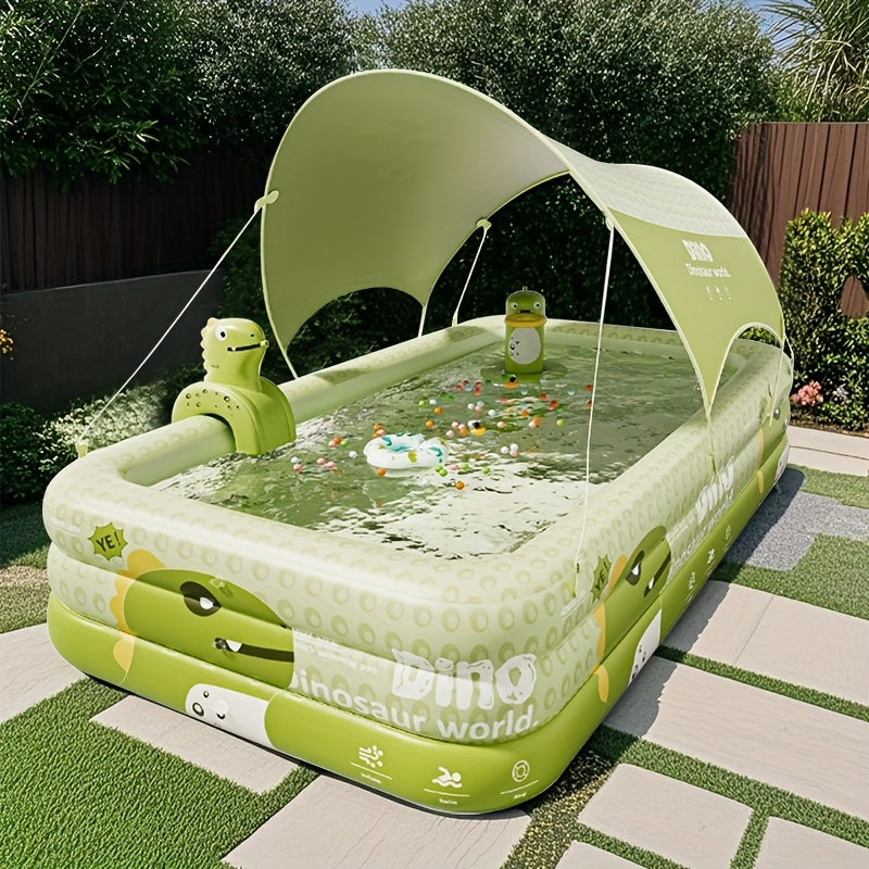 Dinosaur Kids Splash Pool with Canopy – Inflatable Backyard Wading Pool with Sun Shade for Toddlers & Children