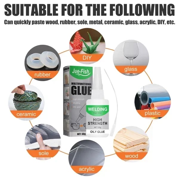 Industrial-Strength Instant Adhesive for Metal, Wood, Plastic, Rubber & Glass – Multi-Surface Repair Glue for DIY Projects, Household