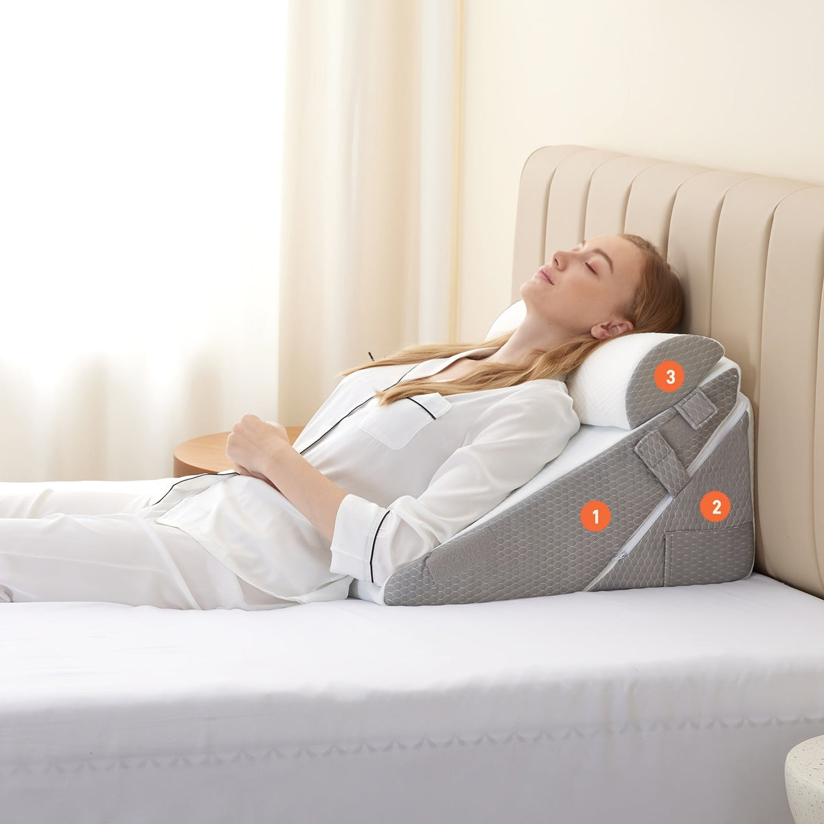 Adjustable Wedge Pillow for Bed – Elevating Support for Back, Legs & Knees with Memory Foam