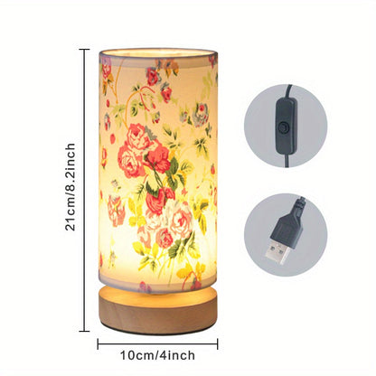 Lampe de table élégante en bois | Lampe LED alimentée par USB avec abat-jour en lin doux pour une ambiance chaleureuse