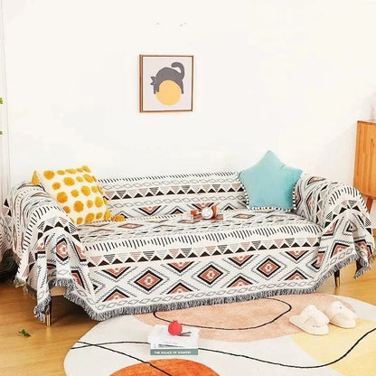 Jacquard Woven Accent Blanket with Fringe for Couch Bed Chair 51x63 in 63x87 in Multicolor Cotton Poly Blend Bohemian Home Decor