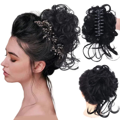 Clip-In Messy Bun Hair Extension with Curly Texture for Women, Synthetic Updo Hairpiece for Everyday & Special Events