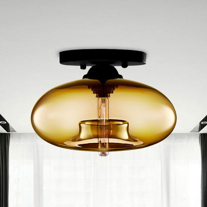 Glass Dome Overhead Light Fixture E26 Socket for Bedroom Living Room Home Interior Ambient Glow Compact Profile Metal Frame