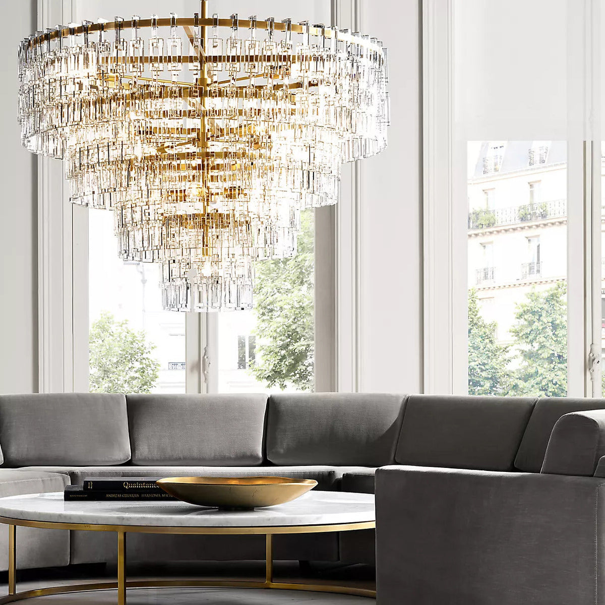 Multi-Tiered Crystal Ring Chandelier with Glass Chain Links for Dining Rooms and Living Rooms 36 48 60 Inch