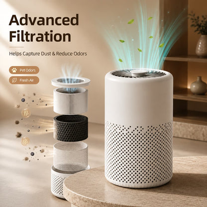 Compact Multi-Stage Air Purifier for Home – Removes Odors, Pet Dander & Dust with Quiet Motor – Bedroom, Office & Living Room Air Quality