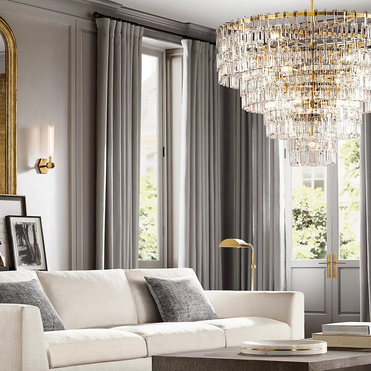 Multi-Tiered Crystal Ring Chandelier with Glass Chain Links for Dining Rooms and Living Rooms 36 48 60 Inch