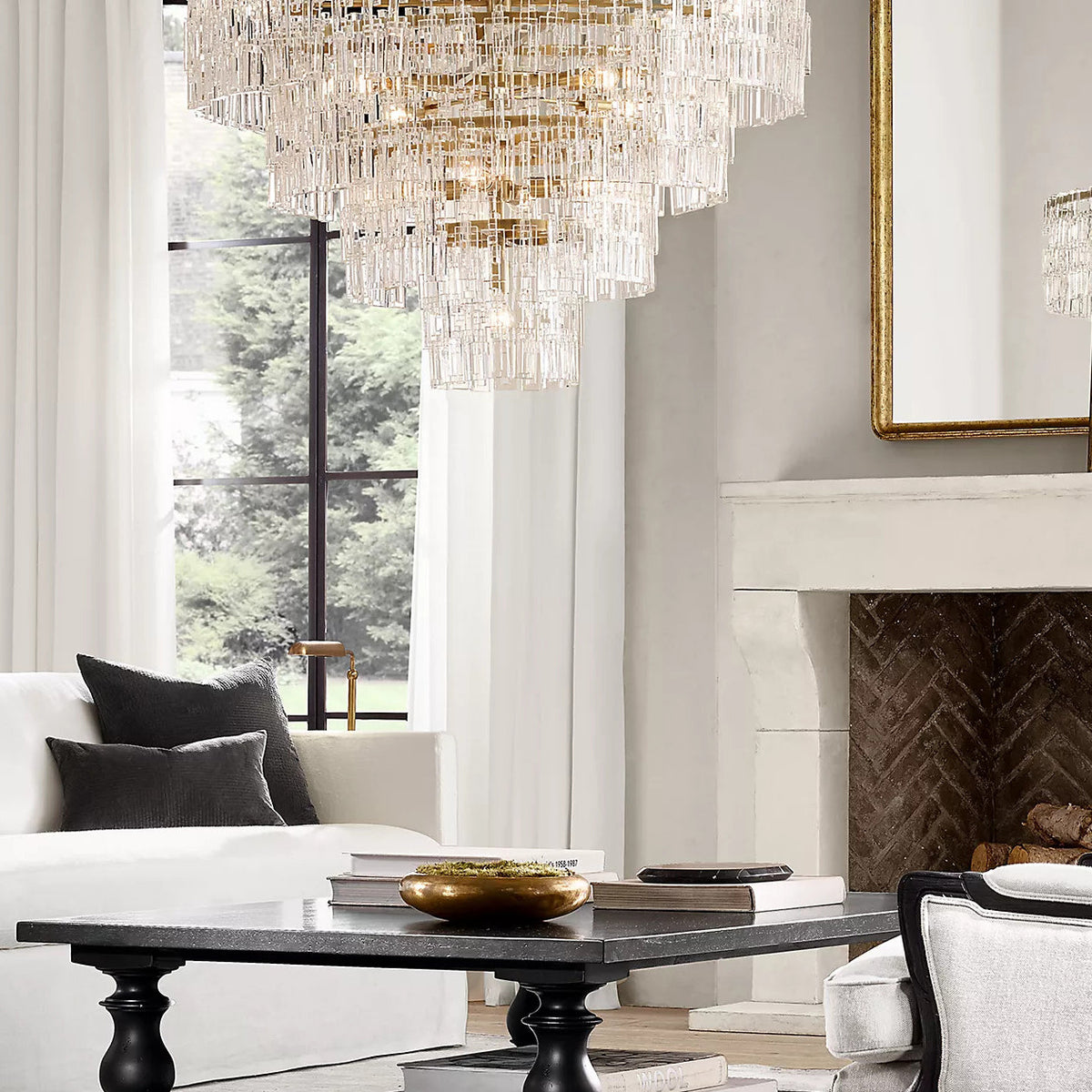 Multi-Tiered Crystal Ring Chandelier with Glass Chain Links for Dining Rooms and Living Rooms 36 48 60 Inch
