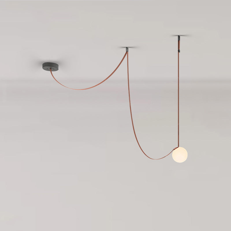 Leather Hanging Lamp with Glass Shade 6-Inch Brown Fixture for Kitchen Island Dining Table Multi-Light Ceiling Suspension for Modern Contemp