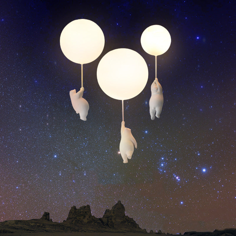Kids Bedroom Light Fixture Bear & Balloon Flush Mount Nursery Lamp White Acrylic Playroom Overhead Lighting 5W LED For Small Rooms Indoor Ch