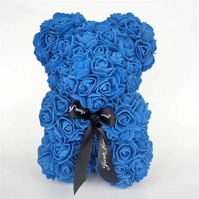Foam Rose Bear Gift for Valentine's Day Anniversaries Birthdays – Teddy Shaped Rose Bouquet in Red Pink White Blue for Him Her – Forever