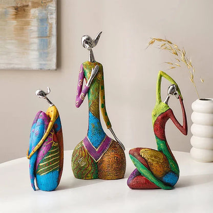 Hand-Painted Abstract Woman Figurine Sculpture | Colorful Resin Statue for Modern Home Decor | Shelf Decor Living Room