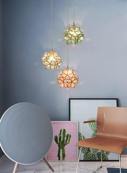 Glass Shade Hanging Fixture 8-Inch Brass Finish Ceiling Light for Kitchen Dining Room Entryway Hardwired with Adjustable Cable