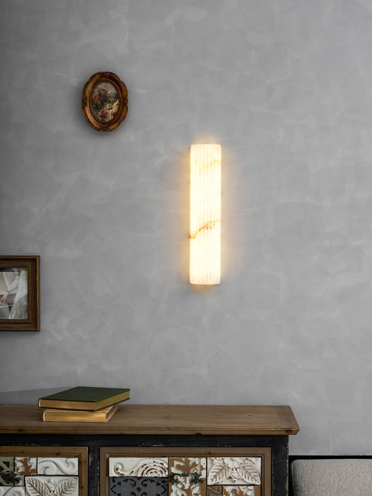 Natural Stone Wall Sconce 12 in Integrated LED Ribbed Surface Indoor Lighting Fixture for Bedroom Hallway Living Room Warm Ambient Glow