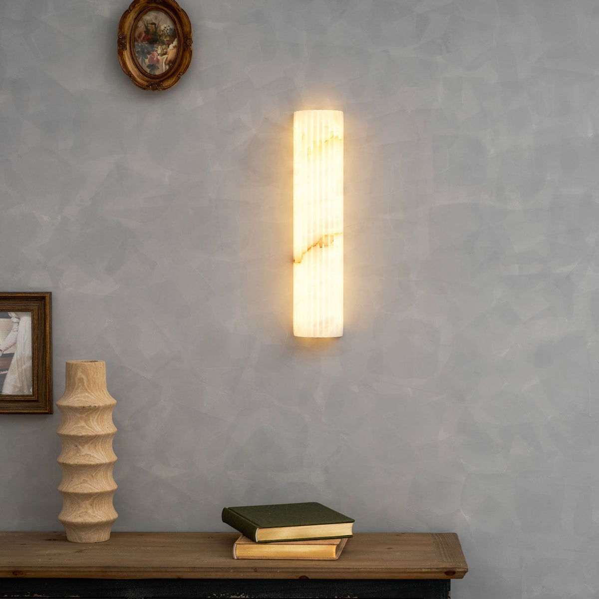 Natural Stone Wall Sconce 12 in Integrated LED Ribbed Surface Indoor Lighting Fixture for Bedroom Hallway Living Room Warm Ambient Glow