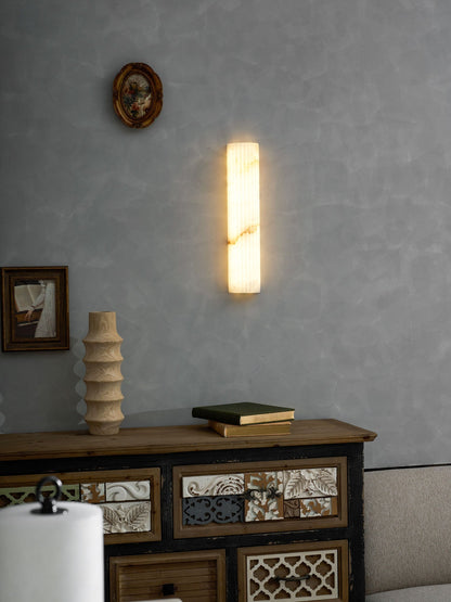 Natural Stone Wall Sconce 12 in Integrated LED Ribbed Surface Indoor Lighting Fixture for Bedroom Hallway Living Room Warm Ambient Glow