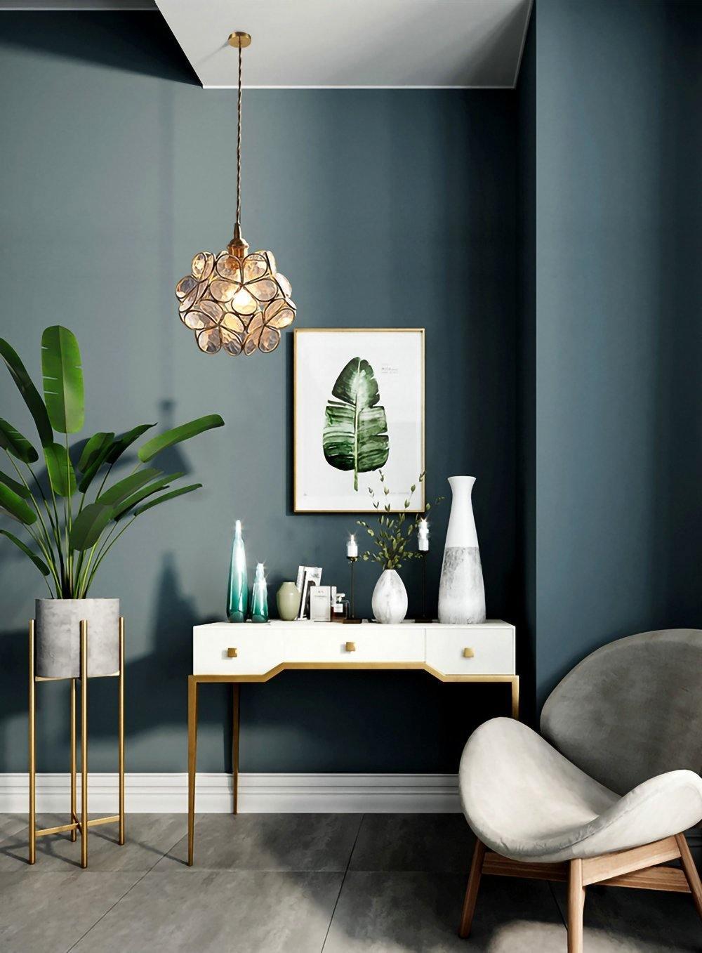 Glass Shade Hanging Fixture 8-Inch Brass Finish Ceiling Light for Kitchen Dining Room Entryway Hardwired with Adjustable Cable