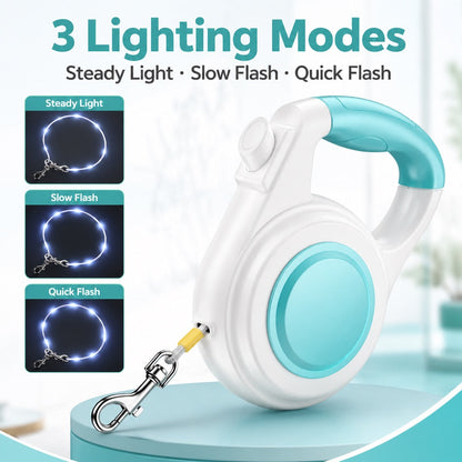 Ortekor Rechargeable Light-Up Retractable Dog Leash for Night Walks - Helps Small Dogs Stay Visible & Easy to Control