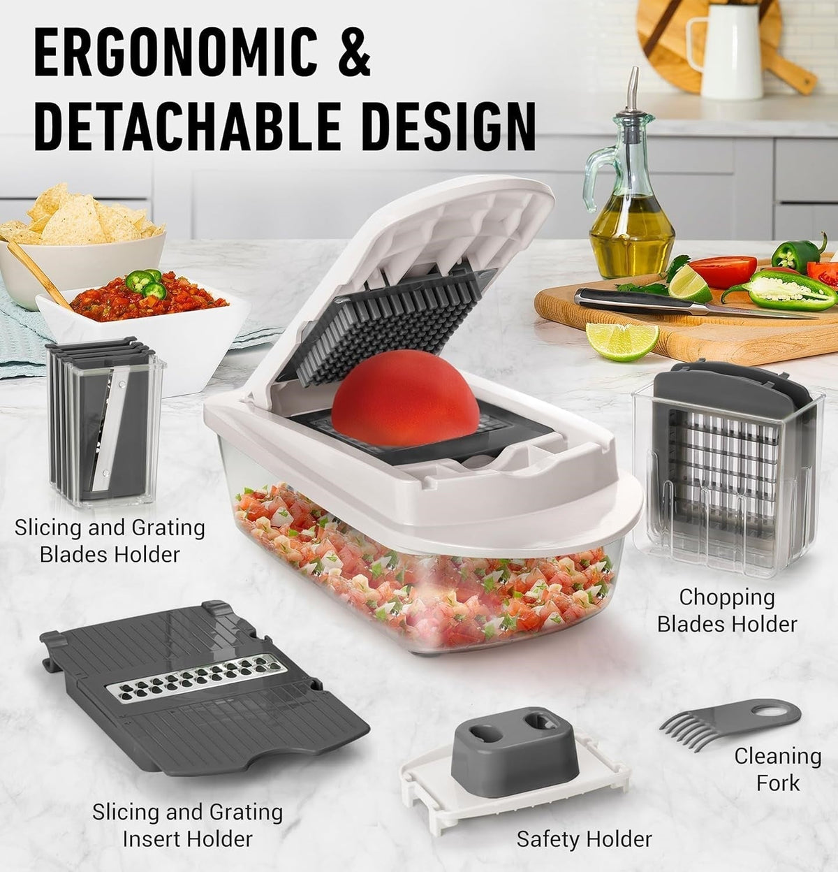 Mandoline Slicer with 8 Blades – Kitchen Prep Tool for Dicing, Julienne, and Shredding Vegetables