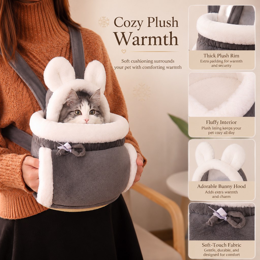 Ortekor Winter Warm Cat Carrier Backpack for Cold-Weather Outings - Plush Hands-Free Carrier for Cats & Small Pets