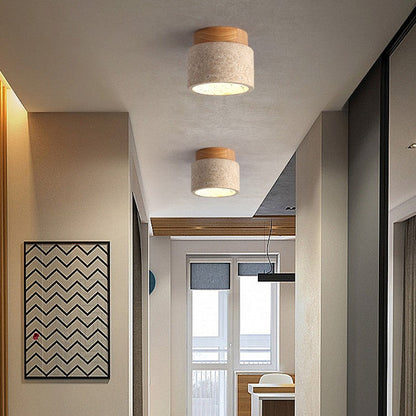 Plafonnier encastré en pierre naturelle avec détails en bois, culot E26, pour chambre, entrée, espace de vie, luminaire à profil bas, éclairage ambiant au plafond