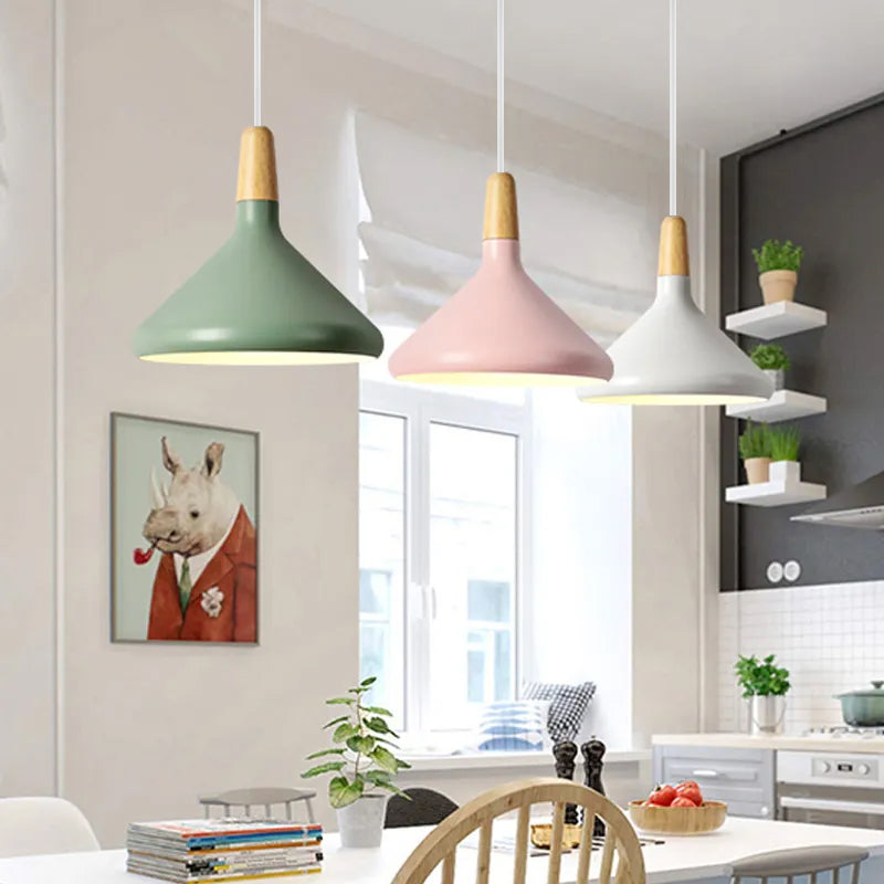 Hanging Ceiling Light Fixture Wire-Suspended E27 Socket Natural Wood Accent Modern Minimalist Style for Kitchen Island Dining Table Living R