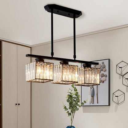 Hanging Fixture with Clear Glass Globes – 3 or 4 Bulb Multi-Head Suspension – Height Adjustable 14-28 in – Black or Gold Metal Frame for Kit