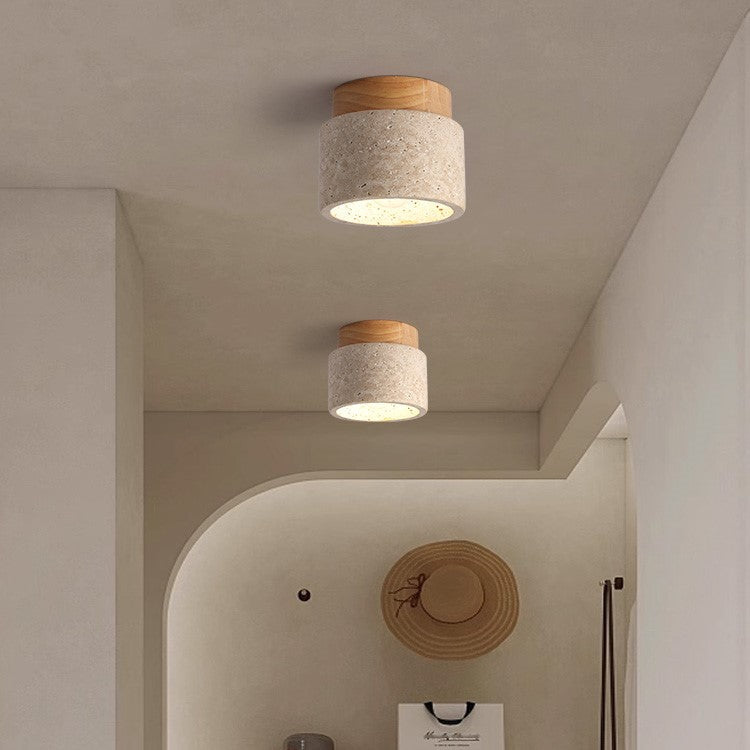 Plafonnier encastré en pierre naturelle avec détails en bois, culot E26, pour chambre, entrée, espace de vie, luminaire à profil bas, éclairage ambiant au plafond