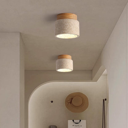 Plafonnier encastré en pierre naturelle avec détails en bois, culot E26, pour chambre, entrée, espace de vie, luminaire à profil bas, éclairage ambiant au plafond