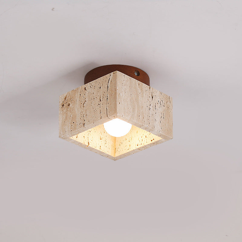 Plafonnier encastré en pierre naturelle avec détails en bois, culot E26, pour chambre, entrée, espace de vie, luminaire à profil bas, éclairage ambiant au plafond