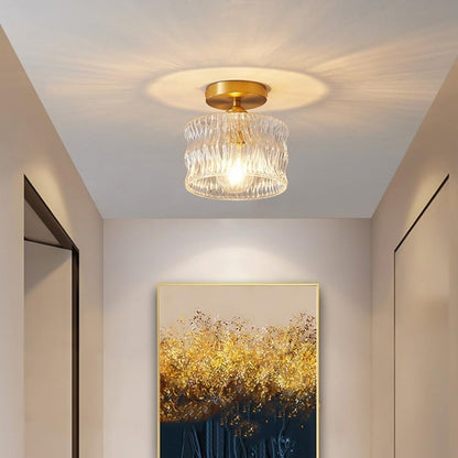 Flush Mount Ceiling Light 10 Inch Gold Metal Glass Shade for Bedroom Hallway Entryway E26 Socket Modern Ambient Fixture Home Décor