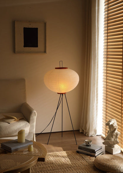 Japanese-Inspired Paper Floor Lamp White Mulberry Shade Tall Standing Light for Living Room Bedroom Reading Nook Sculptural Accent