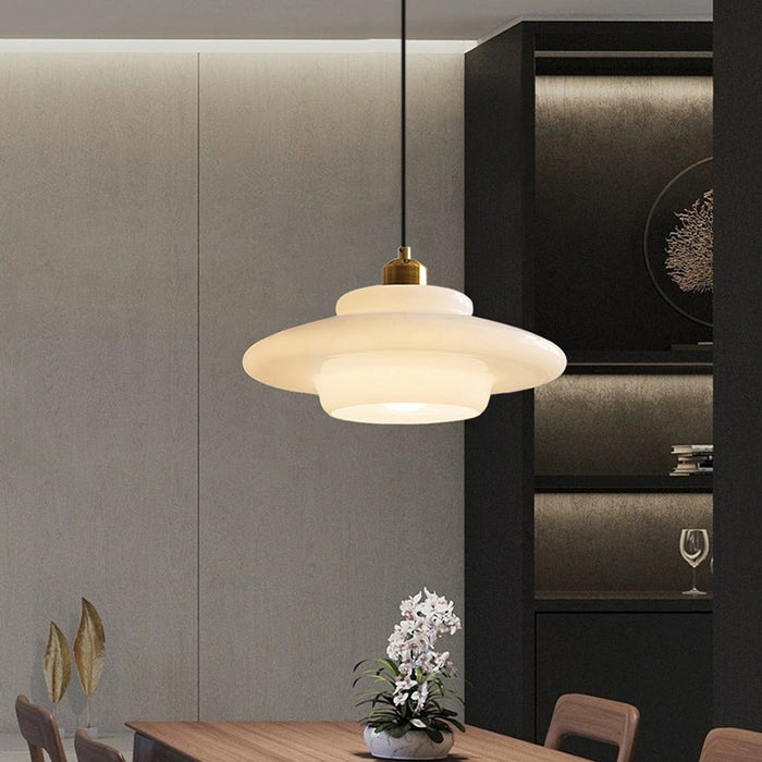 Frosted Glass Globe Hanging Light Fixture with Brass Accents for Kitchen Island, Dining Table & Entryway | Adjustable Height Ceiling Lamp wi