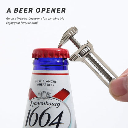 Compact Adjustable Wrench with Bottle Opener & Measurement Tool for Everyday Repairs, Home DIY, Camping & Outdoor Use – Zinc Aluminum