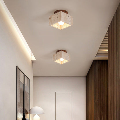 Plafonnier encastré en pierre naturelle avec détails en bois, culot E26, pour chambre, entrée, espace de vie, luminaire à profil bas, éclairage ambiant au plafond