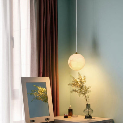 Suspension lumineuse globe en pierre, cordon réglable de 10 à 15 cm, luminaire minimaliste moderne pour chambre, salle à manger, cuisine, salon et entrée