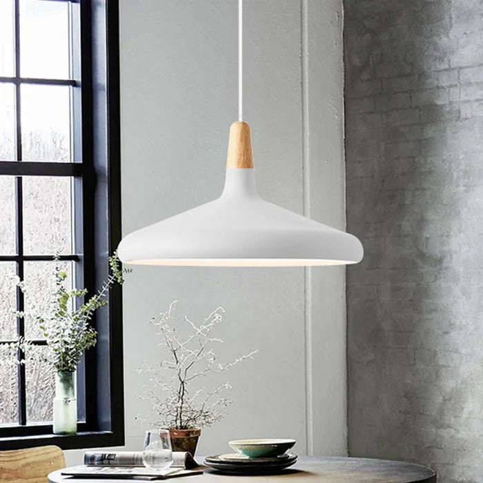 Hanging Ceiling Light Fixture Wire-Suspended E27 Socket Natural Wood Accent Modern Minimalist Style for Kitchen Island Dining Table Living R