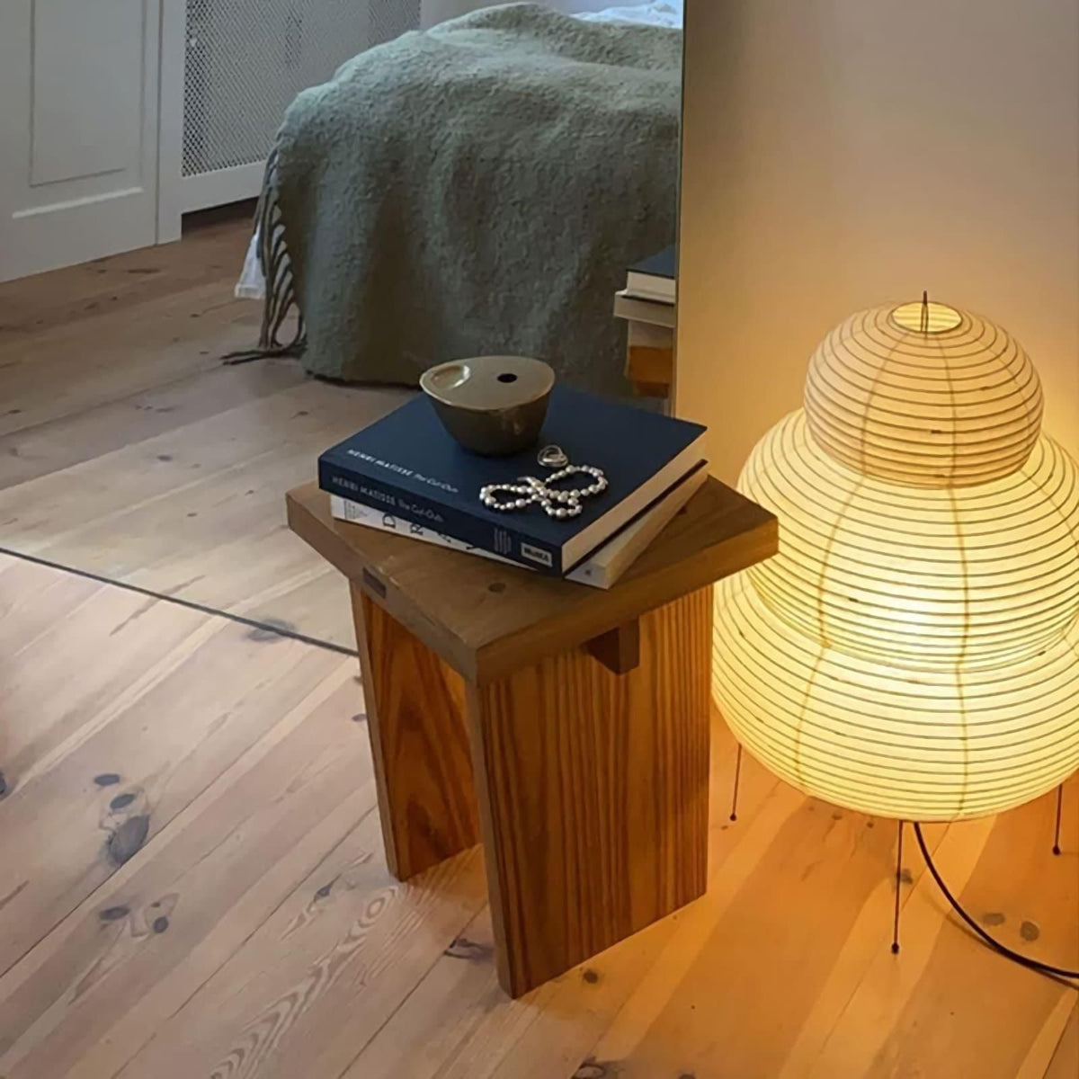 Handcrafted Paper Shade Accent Lamp 10 in Wide Warm Glow LED Bedside Nightlight for Bedroom Office Desktop Reading Nook Minimalist Japanese
