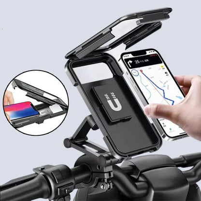 Waterproof Bike Phone Mount with 5000mAh Power Bank USB Charging Handlebar Holder for Smartphones 4.5-6.8 Inches Touch Screen Compatible Mot