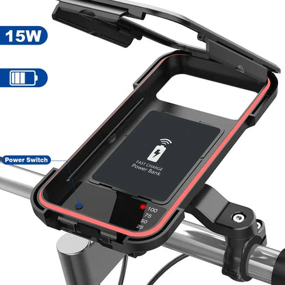 Waterproof Bike Phone Mount with 5000mAh Power Bank USB Charging Handlebar Holder for Smartphones 4.5-6.8 Inches Touch Screen Compatible Mot