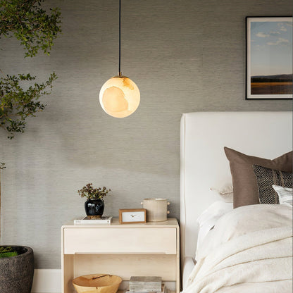 Suspension lumineuse globe en pierre, cordon réglable de 10 à 15 cm, luminaire minimaliste moderne pour chambre, salle à manger, cuisine, salon et entrée