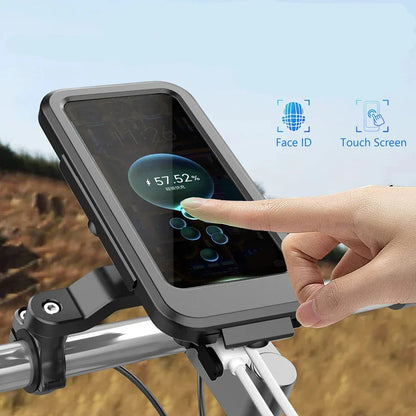 Waterproof Bike Phone Mount with 5000mAh Power Bank USB Charging Handlebar Holder for Smartphones 4.5-6.8 Inches Touch Screen Compatible Mot