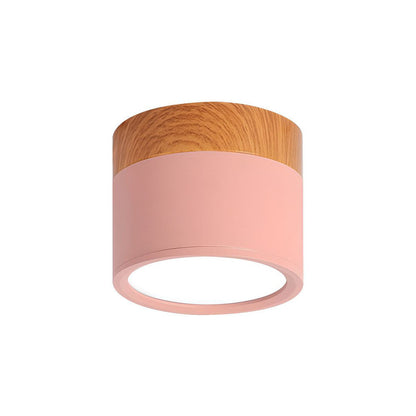 Round LED Flush Mount Light Fixture Wood Accent Aluminum 5W 7W for Entryway Bedroom Kitchen Hallway Ceiling Lamp Modern Minimalist Scandinav